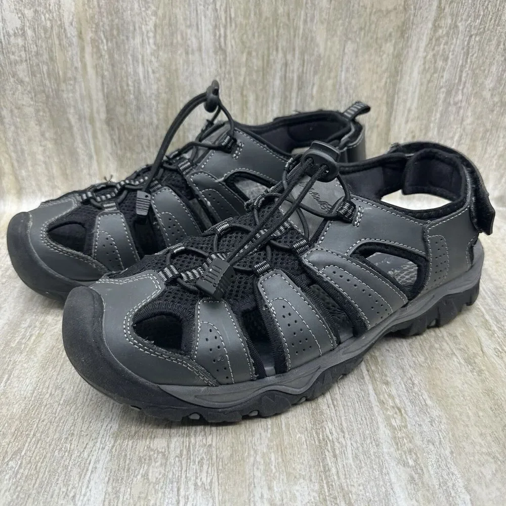 Eddie Bauer‎ Stewart Sandals Mens 9 Grey Leather Outdoor Fisherman Hiking